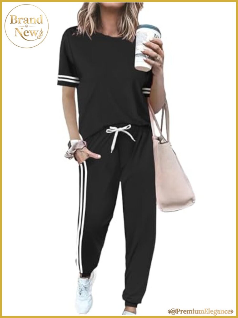 Women's 2 Piece Striped Short Sleeve Sweatsuit Lounge Set with Pockets